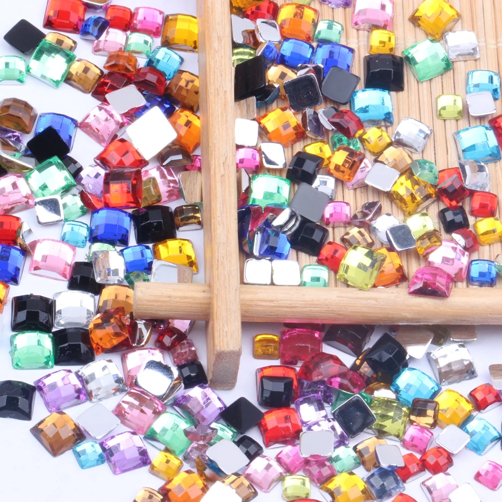 Square Earth Facets Acrylic Rhinestones Flat Back Many Size And Many Colors For Nails Art Glue On Beads DIY Jewelry Making