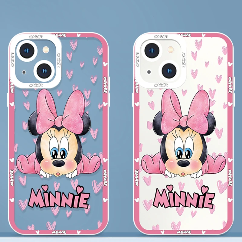 Pink Minnie Cute For Apple iPhone 15 14 13 12 11 X XR XS MAX 8 7 6 Pro Plus Angel Eyes Transparent Phone Case Coque Capa Cover