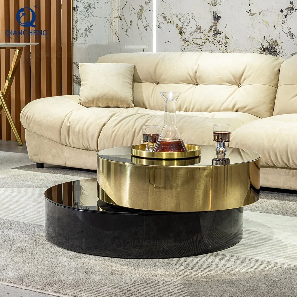 french contemporary coffee table multifunction mirror sitting room black gold tempering glass top smart coffee table