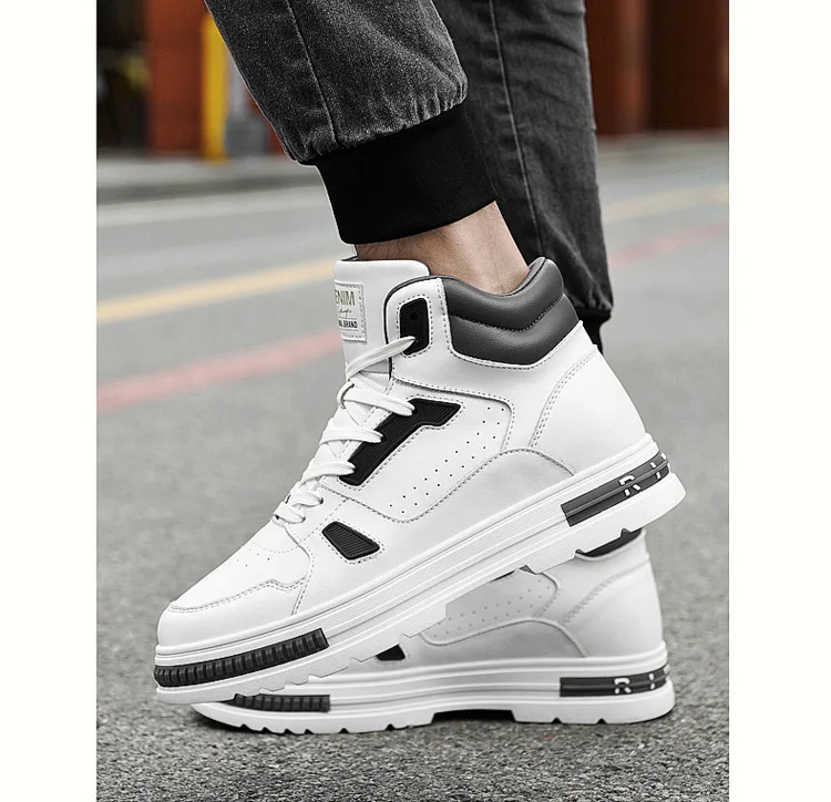 New Height Increasing 6/8CM Men's Leather Boots Breathable Casual Shoes Athletic Jogging Gym Shoes Fashion Leather Sports Shoes
