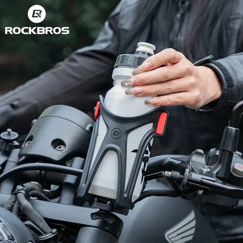 ROCKBROS Motorcycle Water Cup Holder 22mm-31.8mm Protective Bumper Water Bottle Bracket Stainless Nylon Adjustable Bottle Holder