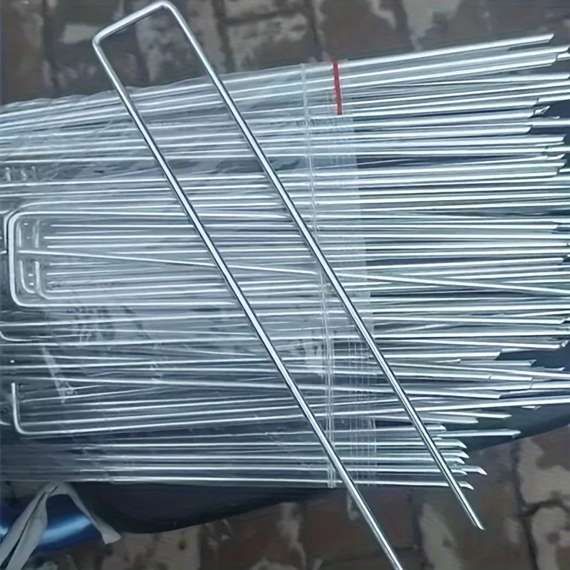 50PCS Reusable U Anti-weed Fabric Ground Pegs,Turf Fixing Three-dimensional Mesh,Ground Insert for Lawn, Agricultural Film Metal