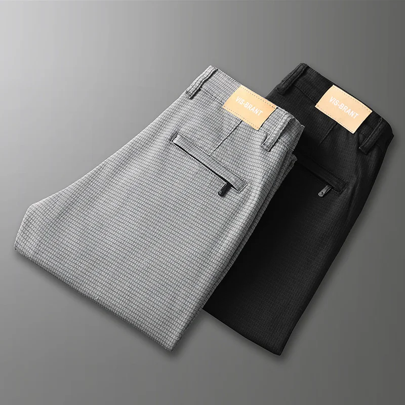 Autumn Casual Pants Men Zipper Pocket Clothing Korea Fashion Straight Regular Fit Skinny Stretch Black Trousers For