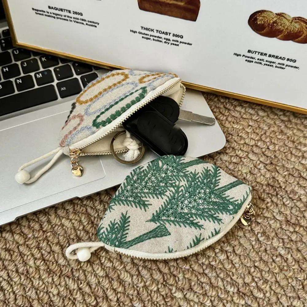 

Портативный кошелек для монет в этническом стиле, держатель для карт с цветком, милый нулевой кошелек, корейский стиль, хлопково-льняная сумка для хранения с вышивкой