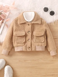 New Autumn And Winter Khaki Solid Colored Woolen Jacket For Girls In Primary And Secondary Schools