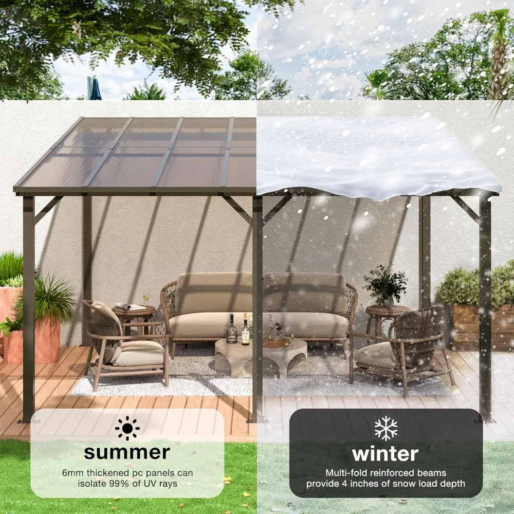 10' x 14' Gazebo, Outdoor Gazebos on Clearance with Aluminum Frame, Wall Mounted Gazebo & Pergola, Lean to Gazebo Awnings