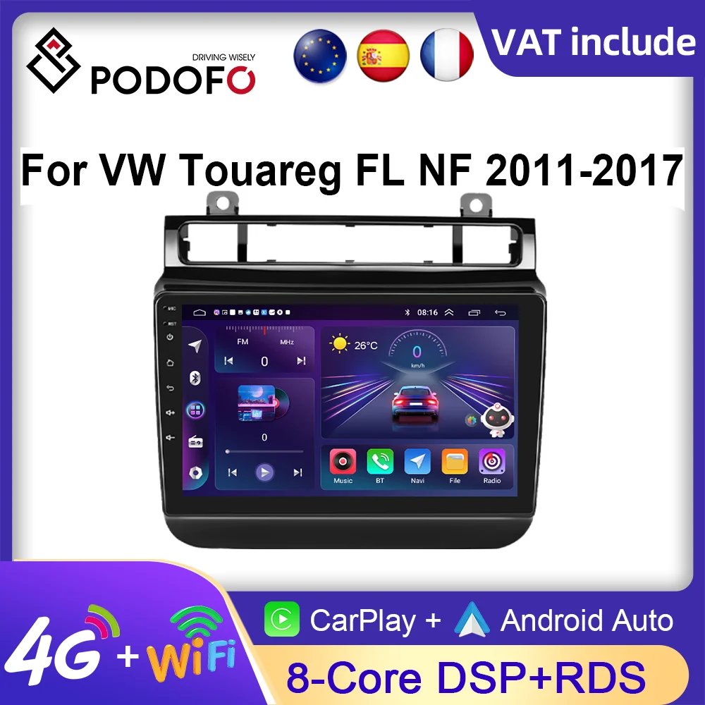 Podofo Auto Radio 2Din Android Radio Carplay For Volkswagen Touareg FL NF 2011 - 2017 AI Voice 4G GPS Car Multimedia Video 2din