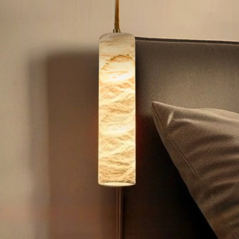 

Spain Alabaster Pendant Light for Living Room Bar Counter Bedside Bedroom Chandelier Modern Strip White Marble Hanging Lamp E14