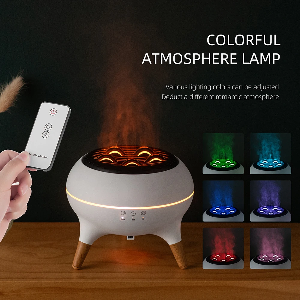 Simulate Flame Aroma Diffuser,Remote Control Adjusted Colorful Atmosphere Lighting, Add Aromatherapy Essential Oil , Essent