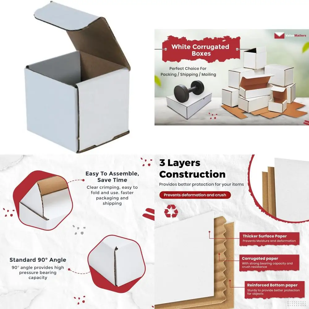 Heavy-Duty Lightweight Foldable Corrugated Cardboard Mailer Boxes 4x4x4 for Small Item Packaging