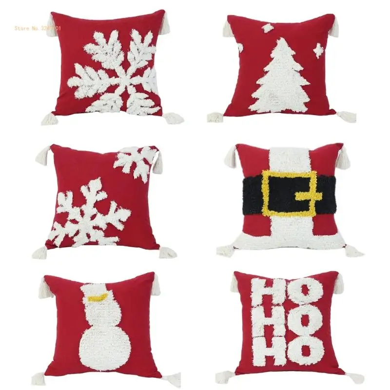 

Christmas Tufed Pillow Cover Cotton Embroidered Throw Pillows for Case Cushion C Dropship