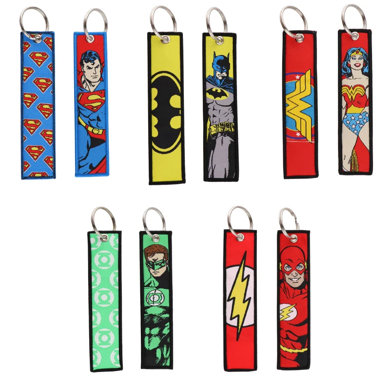 Batman Superman Flash gewebte Etikett Anime Schlüssel ring Zubehör Tasche Dekoration Stoff Schlüssel bund Cartoon Lanyard Anhänger Spielzeug Geschenke