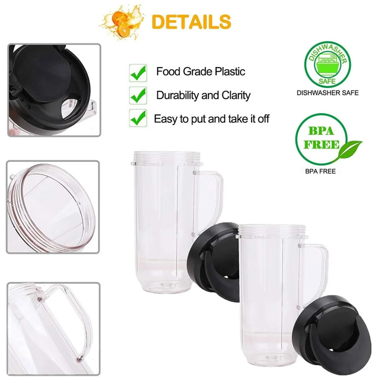 Taza alta de EQAZ-22 Oz con tapa abatible para llevar, pieza de repuesto para Magic Bullet, taza para licuadoras MB1001 de 250W con asa