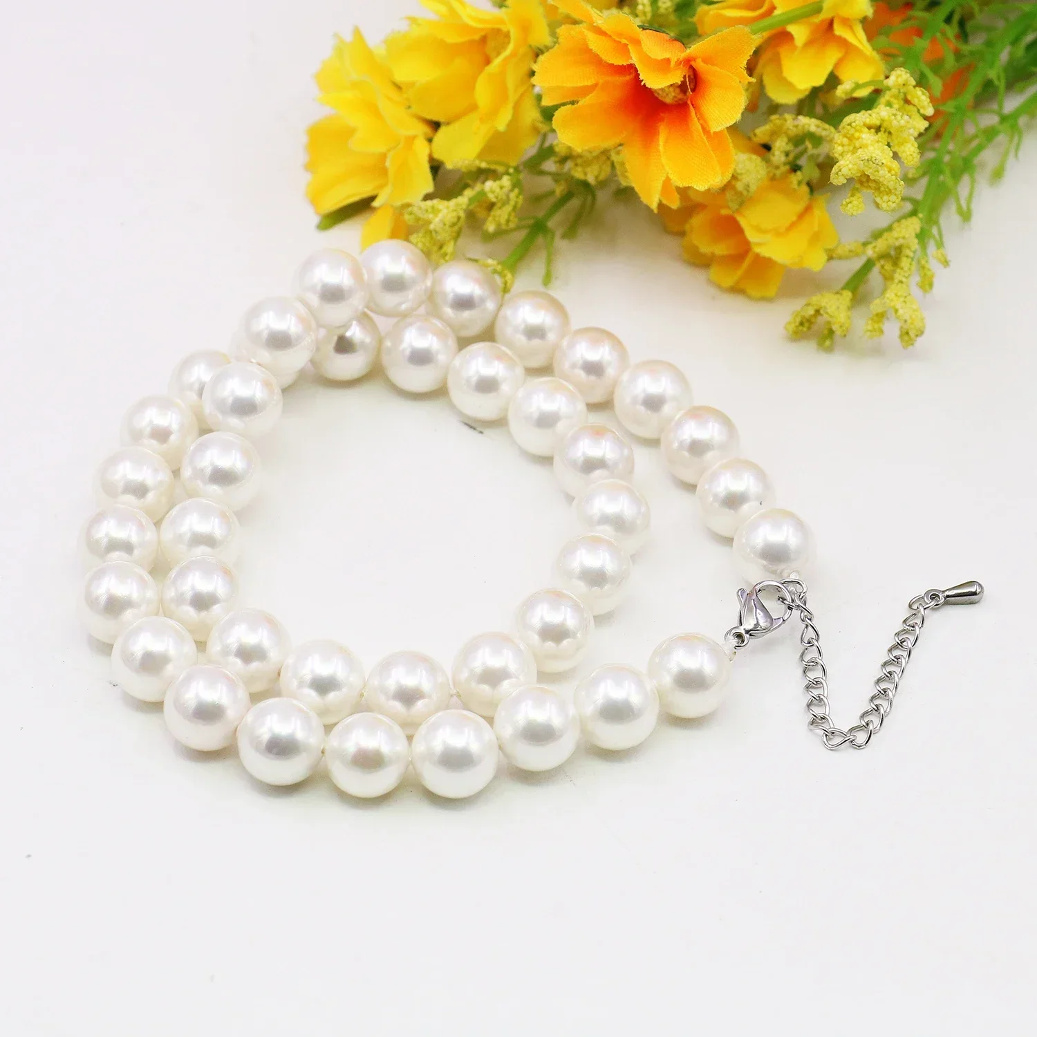 3 4 6 8 10 12mm Round White Natural Shell Pearl Necklace 40/120cm Neck Wear Gifts for Girls Jewelry Making Stainless Steel Clasp