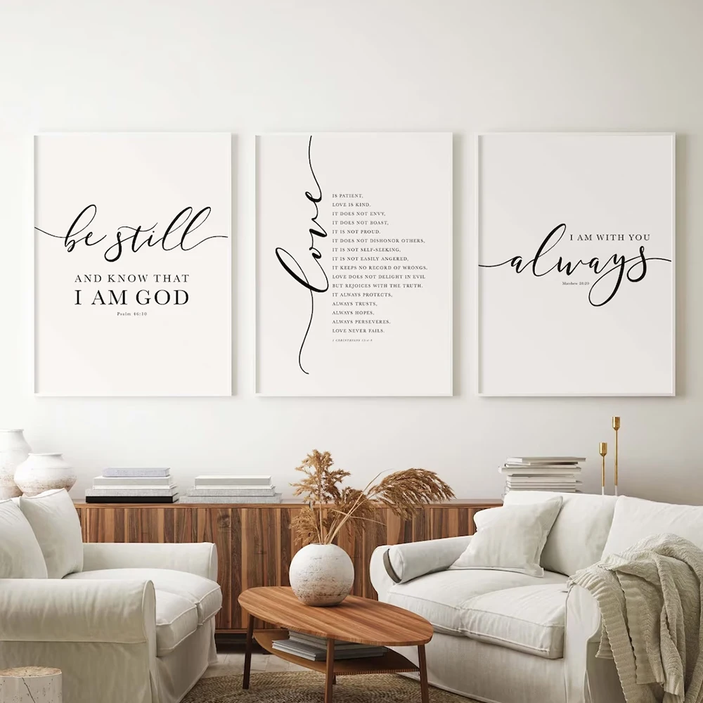 3pcs/Set Bible Verse Be Still Love Is Patient Scripture Christian Wall Art Prints Canvas Painting Poster Living Room Home Decor