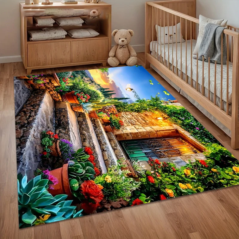 A Area Rug Carpet Soft Non Slip Tuscan Sunset Stone Steps Floor Mat for Entryway Bedroom Living Room Kids Room Home Decor
