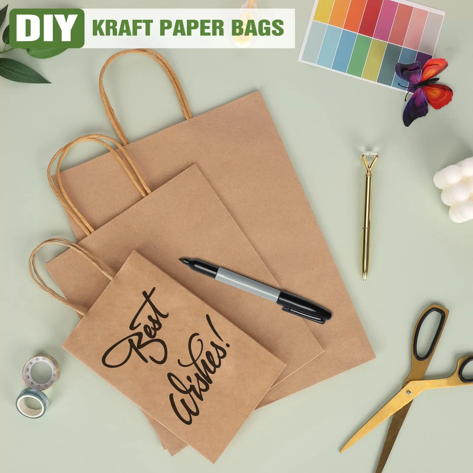 10-40 Stück Braune Kraftpapier-Geschenktüten mit Griff für Kleinunternehmen, Weihnachten, Hochzeit, Geburtstagsfeier, Geschenktüten, Einkaufstüten – Detail 10