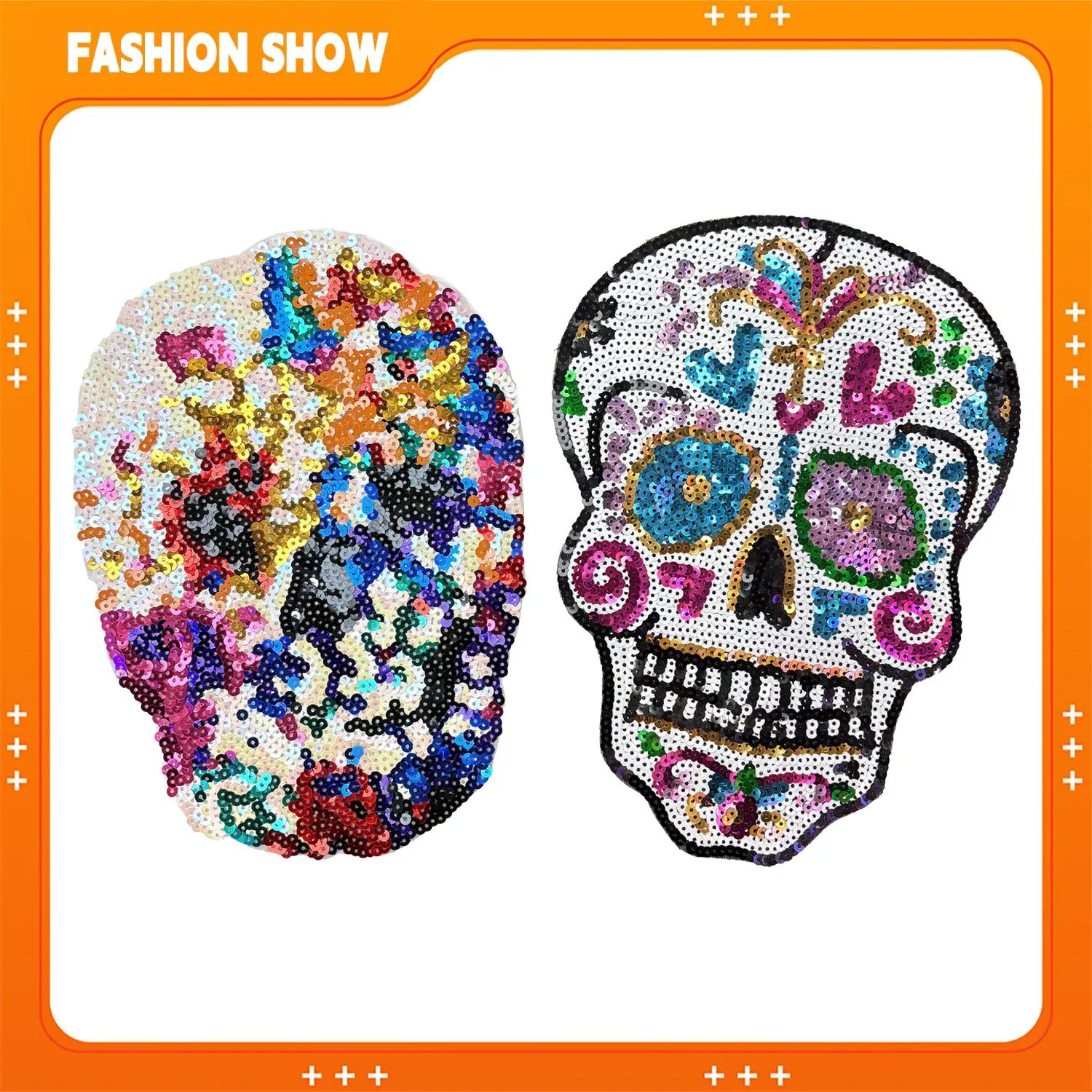 Abstract Skull Sequin Embroidery Patch, Sewable or Iron-On, Instantly Transforms into a Street Fashion Item, Essential for Transforming Sweatshirts, Hats, and Backpacks, DIY Clothing Accessories