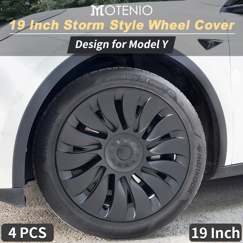 4PCS/Set 19inch Storm Style Design for Tesla Model Y（2020-2024）Wheel Rim Cover Full Cover Wheel Hubcap Replacement Accessories