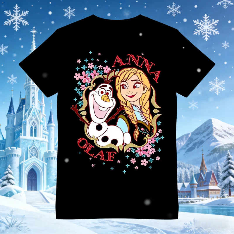 

25/26Summer Disney Youth Kids Disney Frozen Movie Princess Anna Pure Cotton Breathable Short-sleeved Parent-child Outfit Unisex