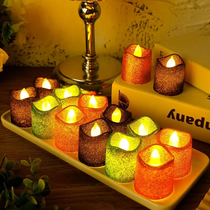 6/1 szt. Brokatowe bezpłomieniowe świece LED Tealight zasilane z baterii brokatowa fala świeca romantyczna świeca lampa dekoracje weselne