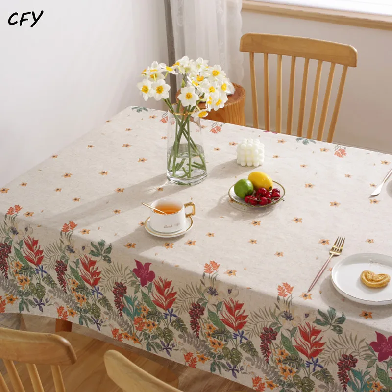 Cotton Linen Rural American Symmetrical Flowers Rectangular Table Cloth Kitchen Table Map Towel Tablecloth Table Wedding Decor