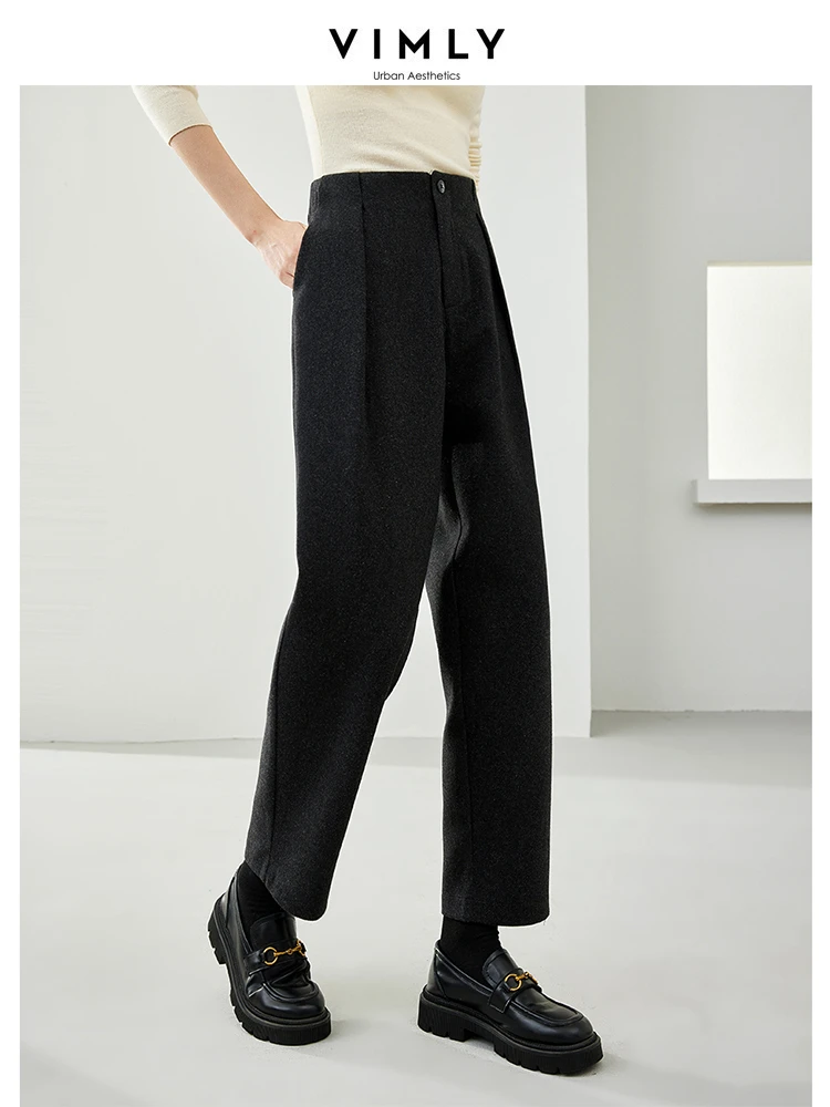 

Vimly Elegant England Woolen Harem Pants for Women Ankle Length Pant 2024 Spring New Office Lady Loose Casual Trousers M5396