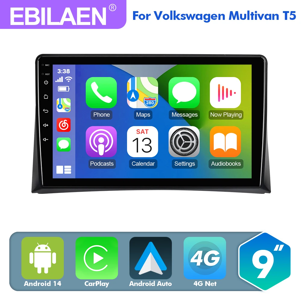 

EBILAEN 9 "Android 14 Car For Volkswagen Multivan T5 2003 2004 -2015 GPS Multimedia Player Carplay Android auto radio Stereo DSP