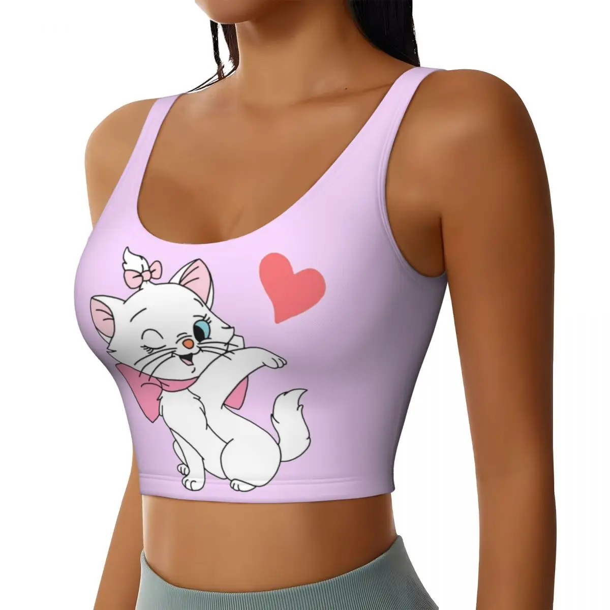 Custom Cute Marie Workout Crop Tank Tops for Women Girly Cat Kitten Yoga Sports Bras