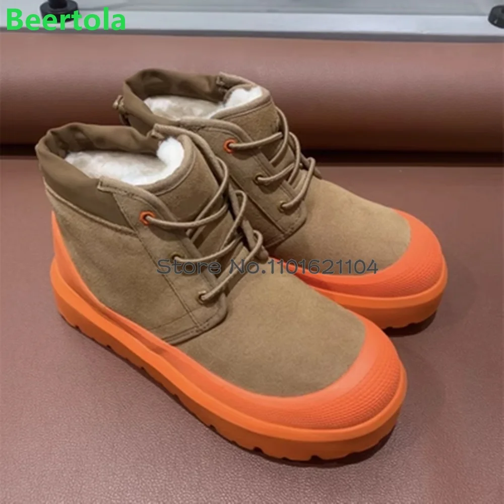 Round Toe Flat With Snow Boots For Female Women 2024 Winter New Slip-on Luxury Design Outside Mixed-color Casual Fashion Shoes