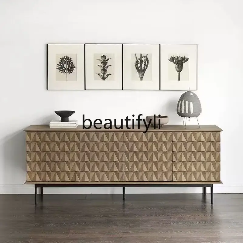 

Nordic Solid Wood Sideboard Wabi-Sabi Style Simple Tea Cabinet Living Room Bedroom Storage TV Cabinet