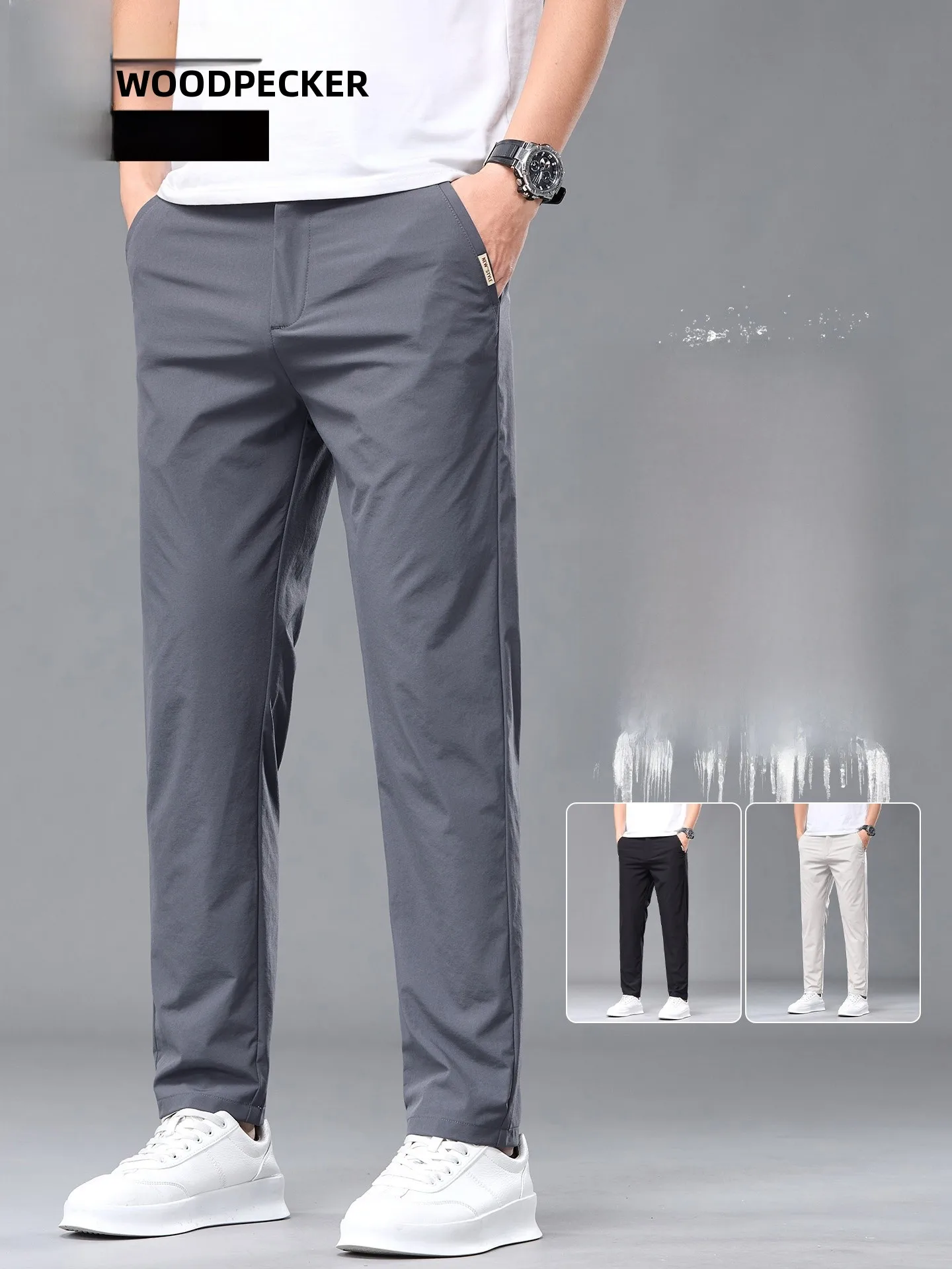 Calças Casuais de Verão em Seda Gelada para Homens, Corte Solto, Perna Reta, Secagem Rápida, Respirável, Confortável, Nylon e Spandex, Marca TUCANO