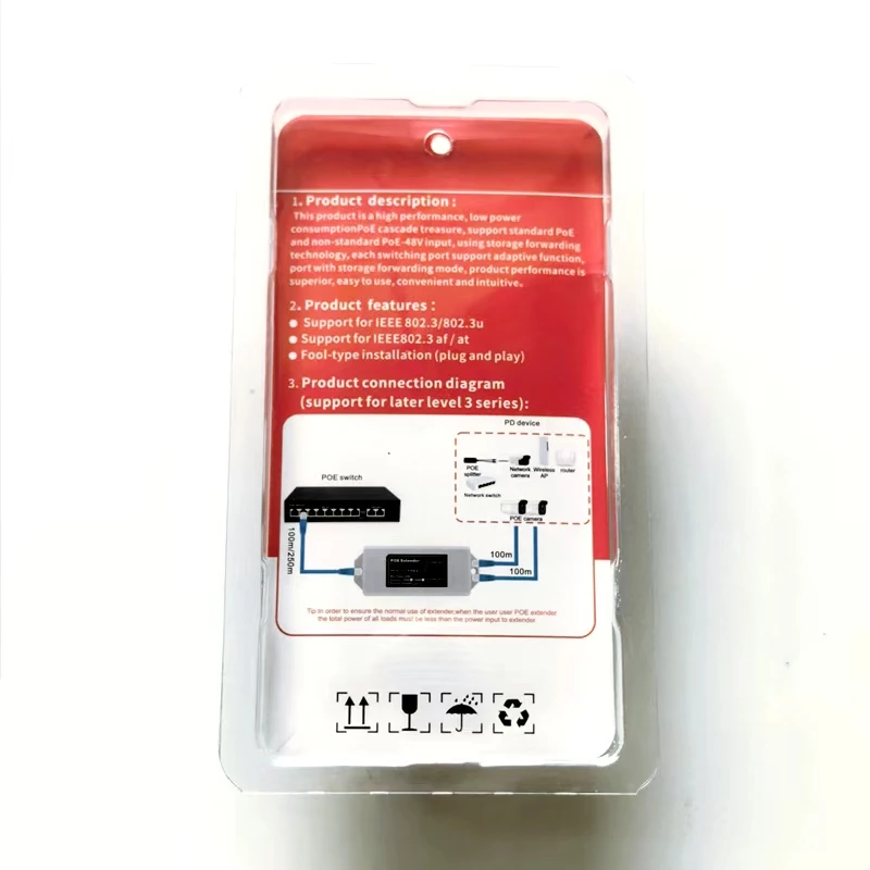 2 Port POE Extender 10/100Mbps 1 To 2 POE Repeater 100 Meters with IEEE802.3af/at Plug And Play For IP Security Camera System