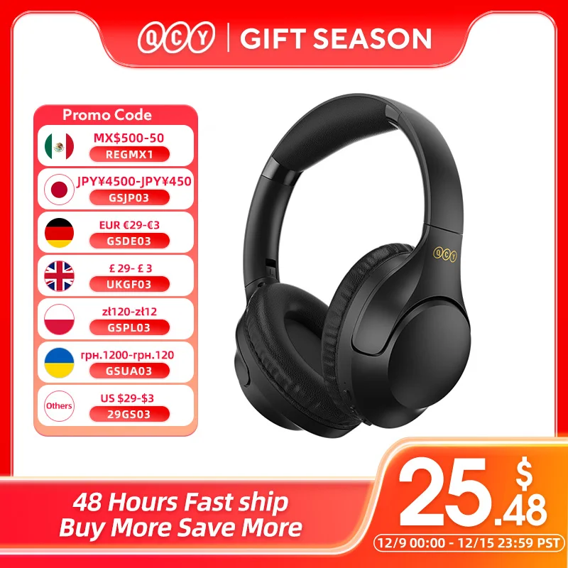 QCY H2 H2pro Wireless Headphones Bluetooth 5.3 Earphones BASS HIFI Stereo Headset 78ms Low Latency for Music Gaming 60H Playtime