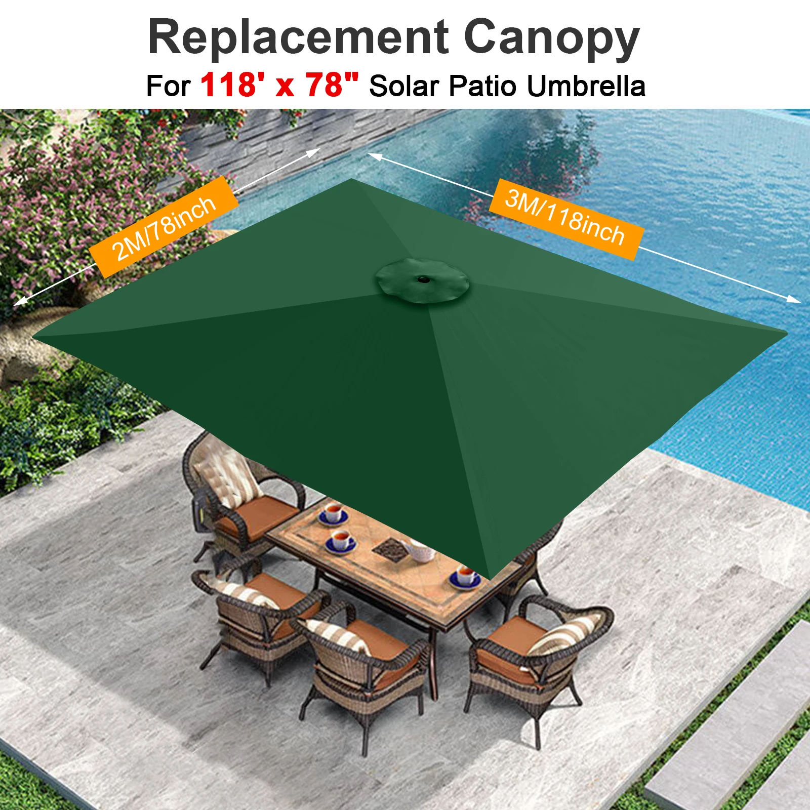 Replacement Canopy Canopys Polyester Cloth 2x3M UV-protected And Breathable Outdoor Garden Rainproof Square Patio Umbrella