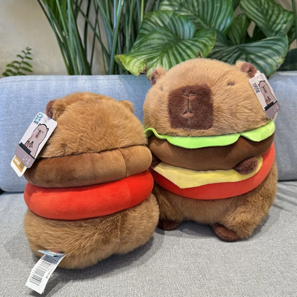 High Quality 20/26/36 Cm Hamburger Capybara Fluffy Pillow Kapibala Plush Doll Cartoon Animals Transformation Stuffed Toy Girl