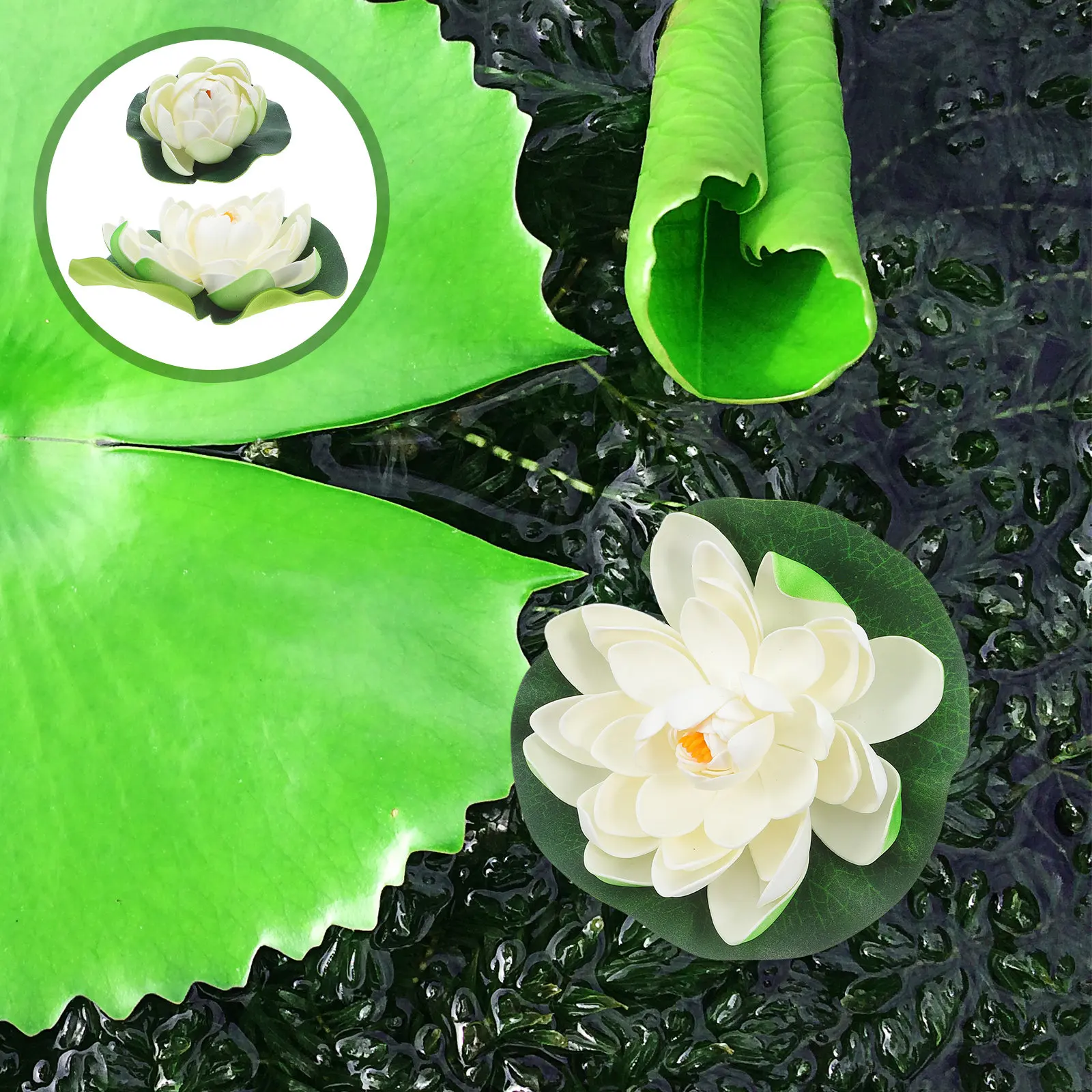 5Pcs Soft Flexible Floating Artificial Water Lilies Realistic Pond Aquarium Decor Faux Lily Flowers Fish Tank Plants Backyard