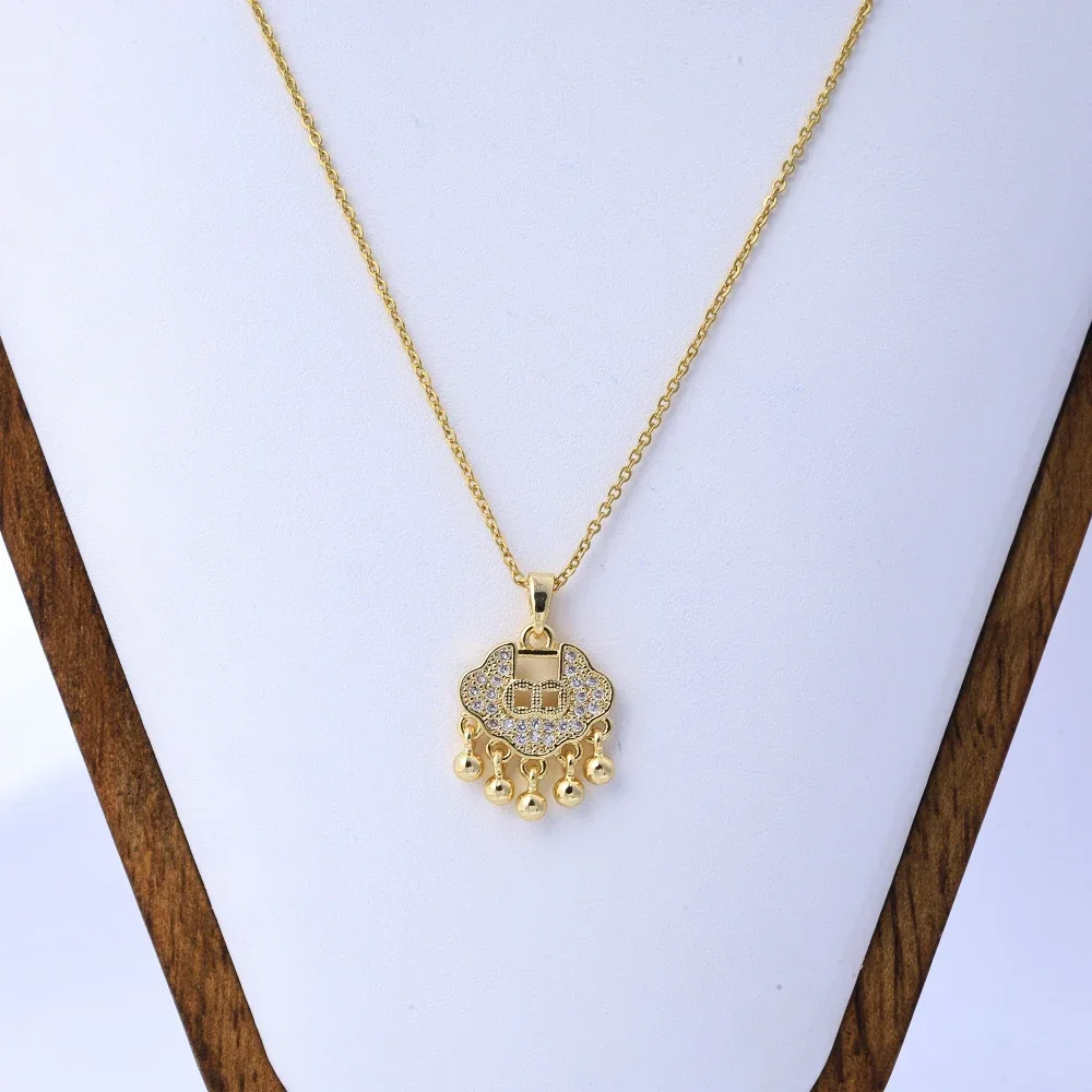 Jigan Ping An Lock Student Pendant Necklace, 18K Gold Jewelry Decoration, Fashion Clavicle Chain for Children, Auspicious Gift f