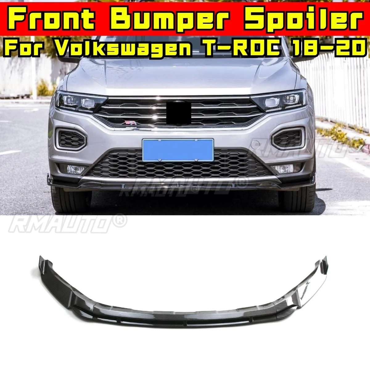For Volkswagen T-ROC 2018-2020 Car Front Bumper Lip Splitter Diffuser Body Kit Gloss Black Bumper Protector Modification Part