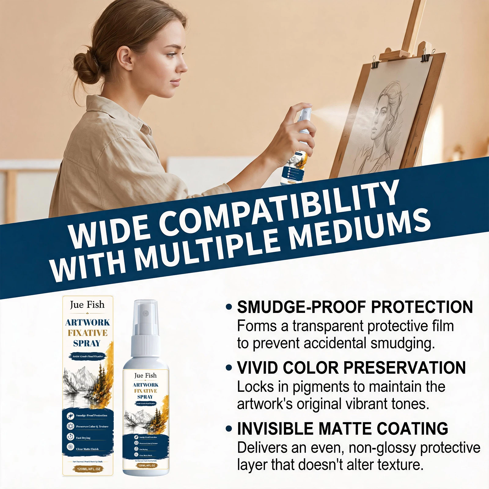 Uniform Mist Fixative Spray for Pastels Charcoal Pencil Graphite Chalk Artwork Quick-Dry Smudge-Proof Protection