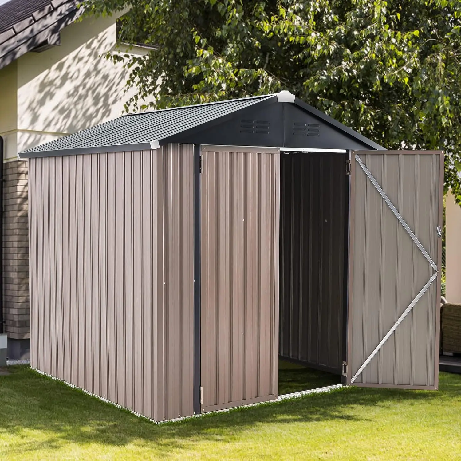 

6x6ft Metal Outdoor Storage Shed Lockable Doors Utility Tool Garden Backyard Patio, Customized