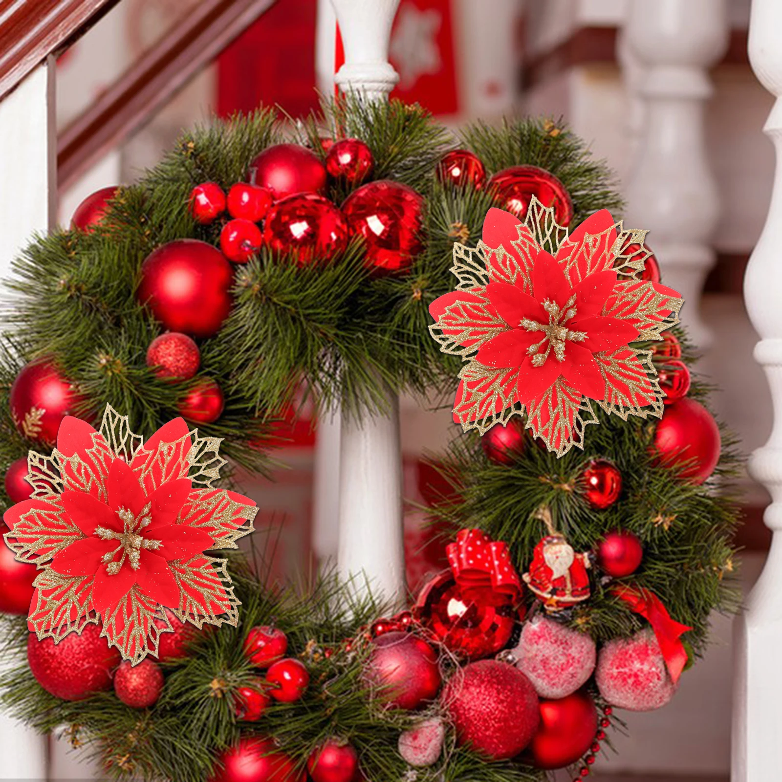 

6Pcs Christmas Artificial Flowers Plastic Xmas Tree Decoration for Wreath Mantle Party Craft Xmas Tree Decor Christmas Flower