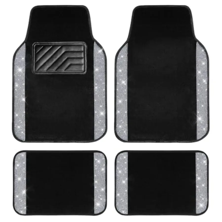 

Bling Diamond Car Floor Mats, Shining Rhinestone Carpet Sparkly Glitter Crystal with Anti-Slip PVC Heel Pad Waterproof Universa