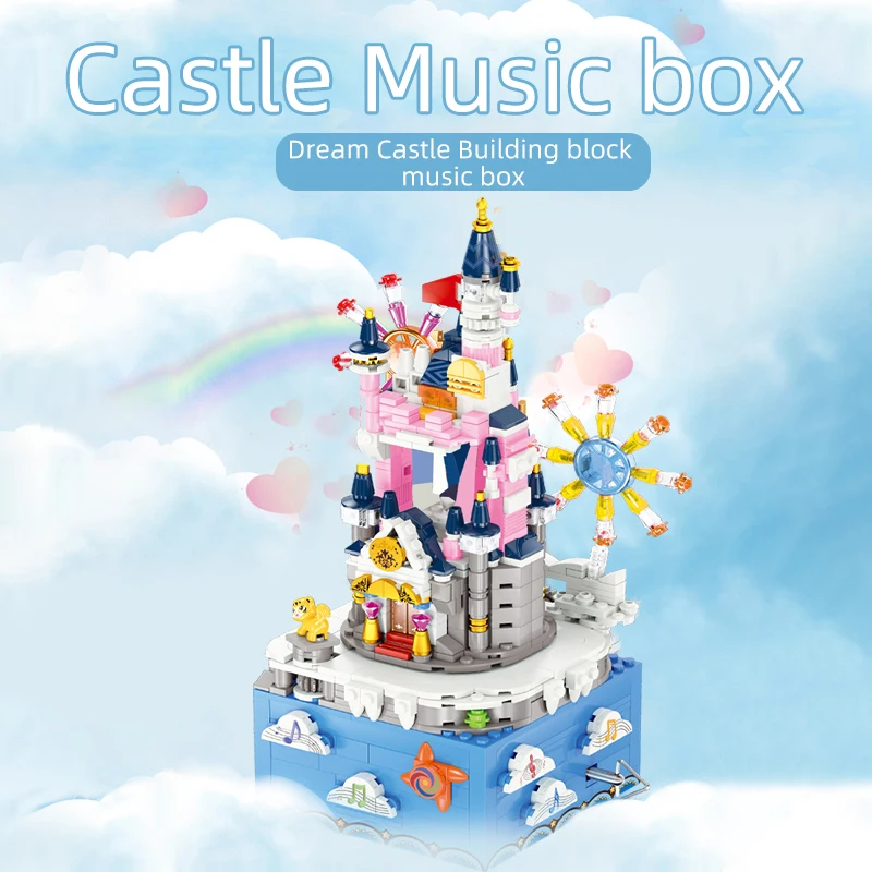 893pcs City Fairy Tale Princess Castle Lighting Music Box Assemble Building Block Romantic Figures Bricks Toys For Kids Gifts