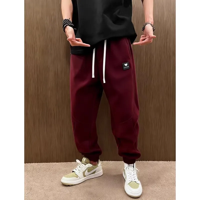 

Мужские тонкие спортивные брюки-джоггеры в стиле Харадзюку с вышивкой и узором в виде сердца, весна-осень, полиэстер