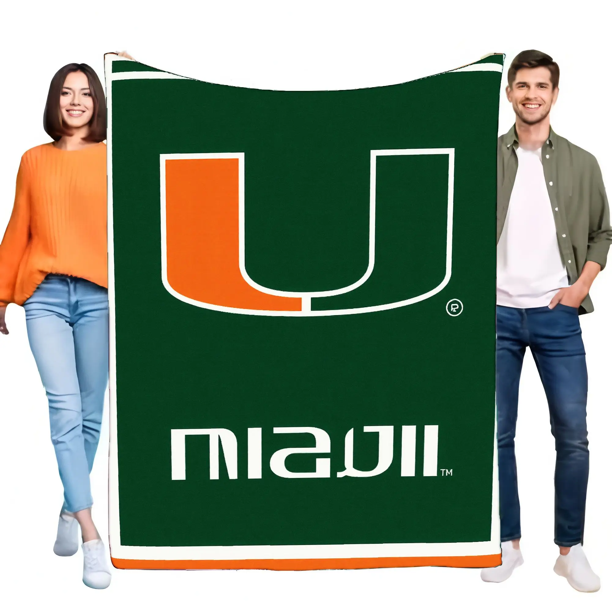 Miami Hurricanes Logo Green Blanket Flag Large Size Perfect for Fans Outdoor Events and Sports Activities, Features Orange and W