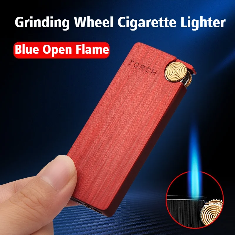

2025 New Cigar igniter Grinding Wheel Lighter Blue Fire Inflatable Windproof Open Flame Cigarette Lighters & Smoking Accessories