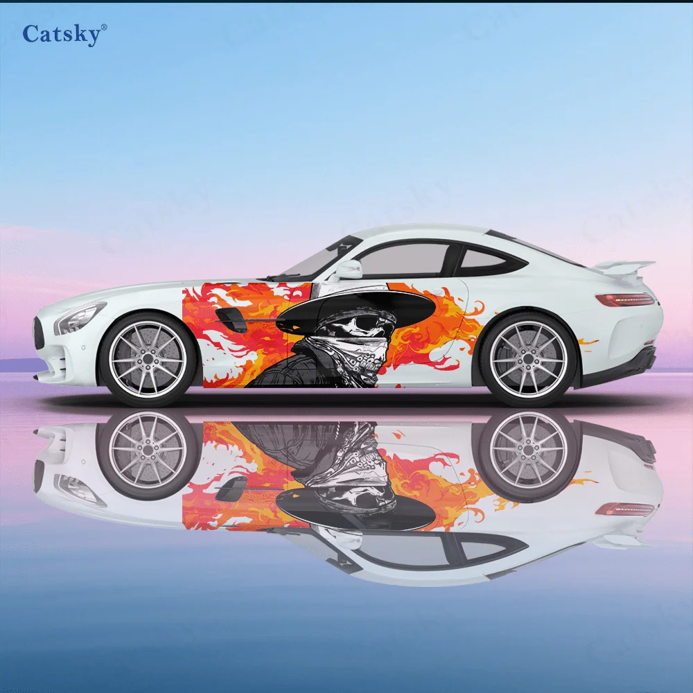 2pcs.Trendy Cool Colorful Splatter Colorful Skull Man Car Decoration Decal.car Vinyl Wraps