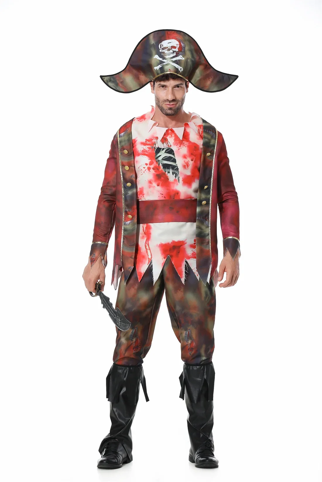 Halloween Adult Cosplay Bloody Pirate Zombie Man Costume