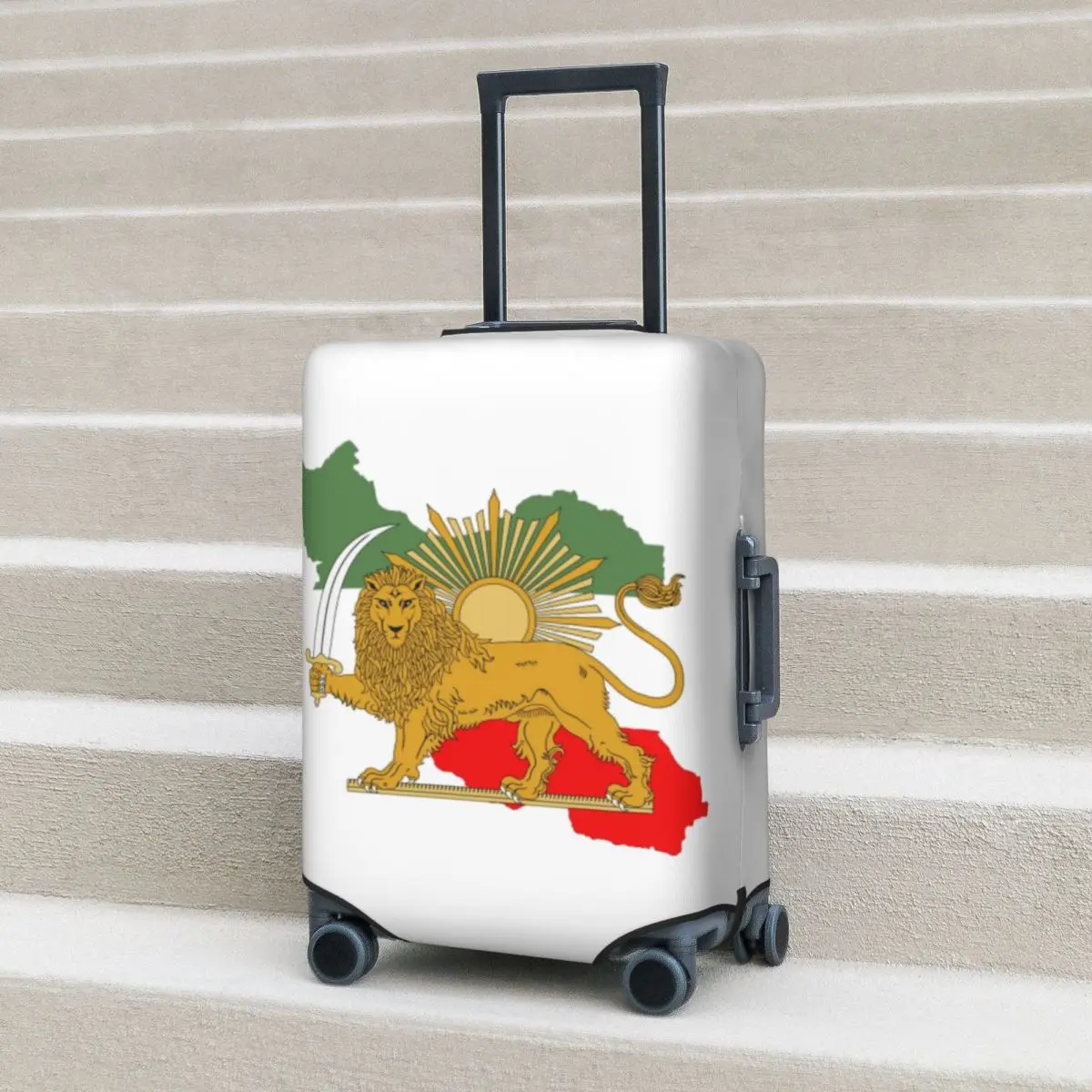 

Карта и флаг Ирана Персии Shir O Khorshid Лев и Солнце Чехол для чемодана Эластичные дорожные защитные чехлы для багажа 18-32 дюймов